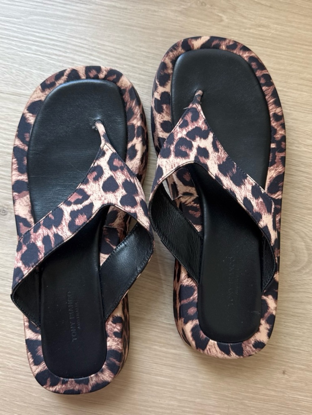 Tony Bianco Leopard Print Thong Sandals - Black & Brown
